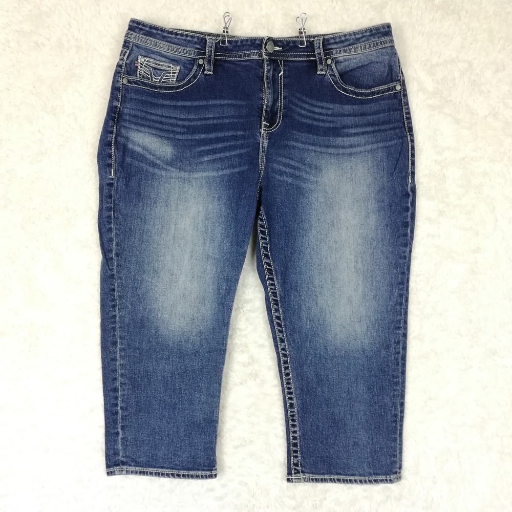 Vigoss Womens Jeans Capri Blue Denim Embroidered Sequins Medium Wash Plus 22